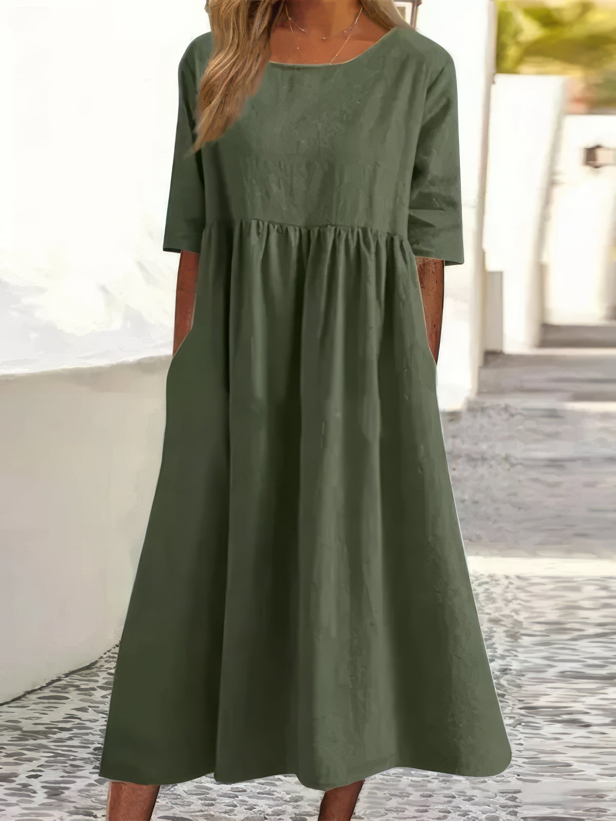 Luchtige relaxed maxi zomerjurk met korte mouwen – Alessia