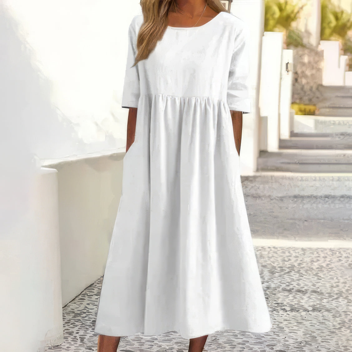 Luchtige relaxed maxi zomerjurk met korte mouwen – Alessia