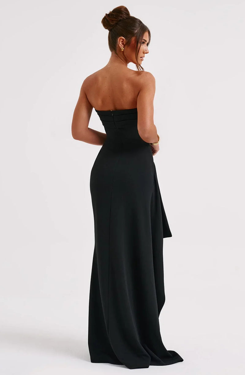 Strapless maxi jurk met split en plooien dames – Liora