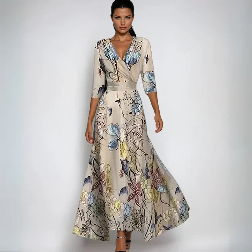 Wikkeljurk met bloemenprint en V-hals – Sophie