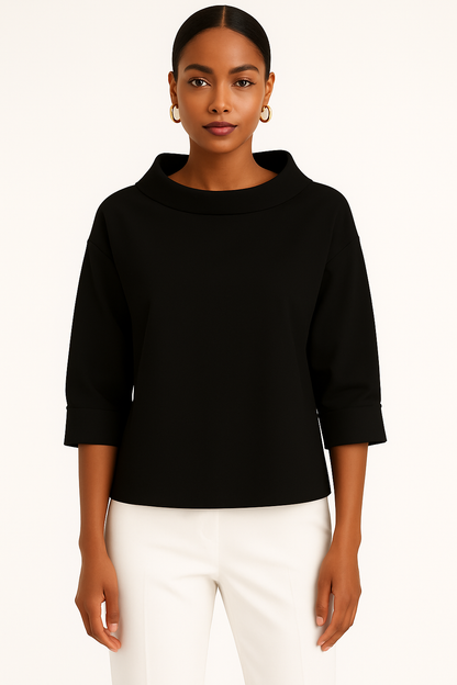 Casual top met effen revers en 3/4-mouwen – Miriam